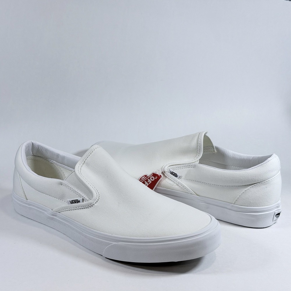 Vans Classic Size-13 Men's Slip-On - True White/White Canvas Shoes